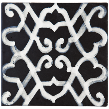 hand painted terracotta tiles novecento decori arles bianco su nero