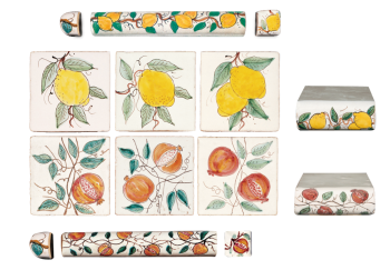 Traditional hand painted terracotta tiles sinopia limoni