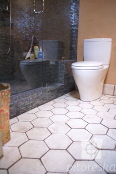 antique terracotta floor tiles bathroom restroom