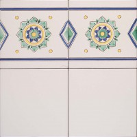 bianco-antico-con-bordura-fioroni-verde maľované obkladačky - kvetované vzory