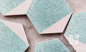 vzorovaná terrazzo dlažba hexagony sestuholniky moderna retro